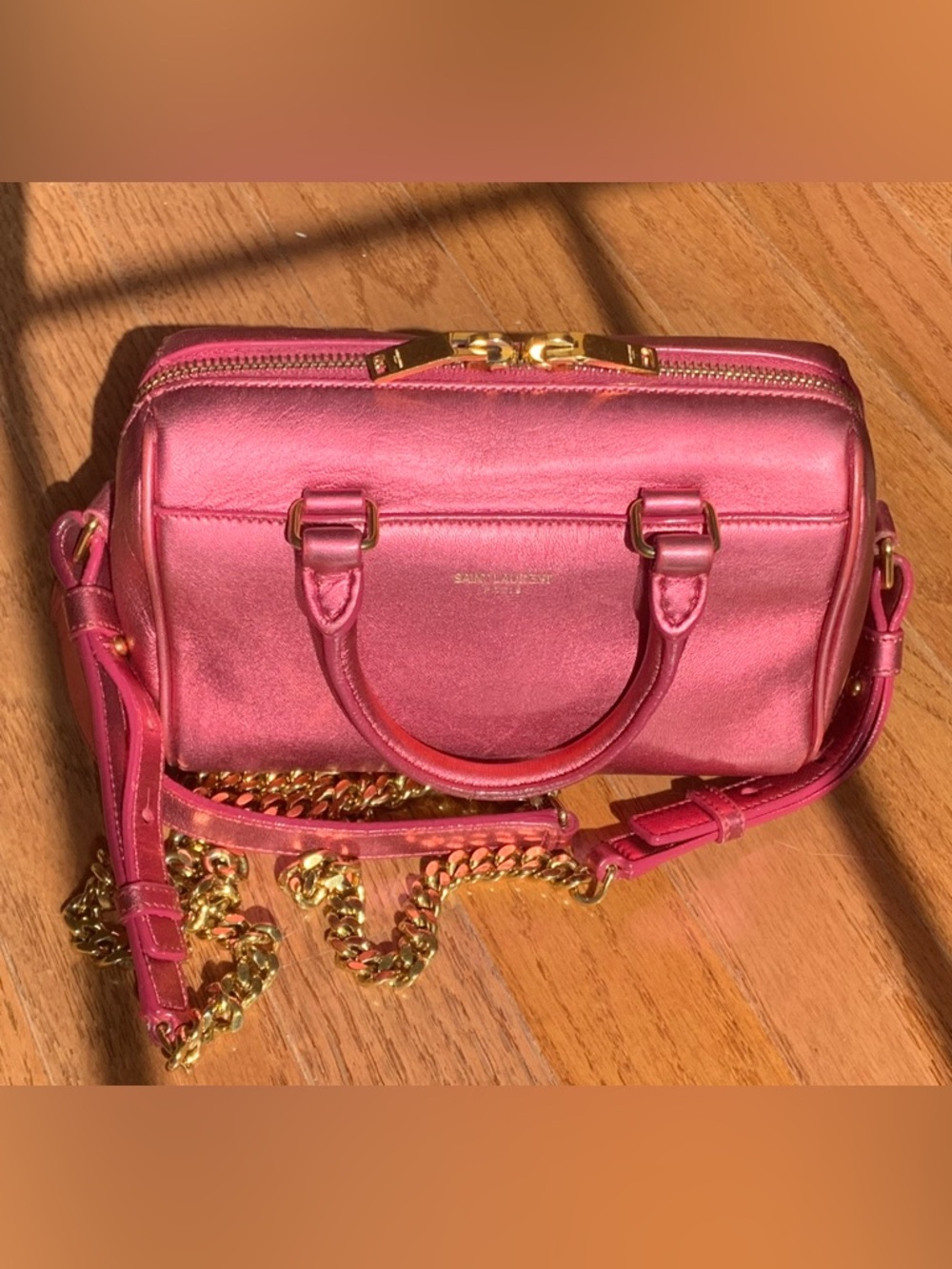 Saint Laurent Paris Classic Baby Duffle Toy Metallic Pink Handbag